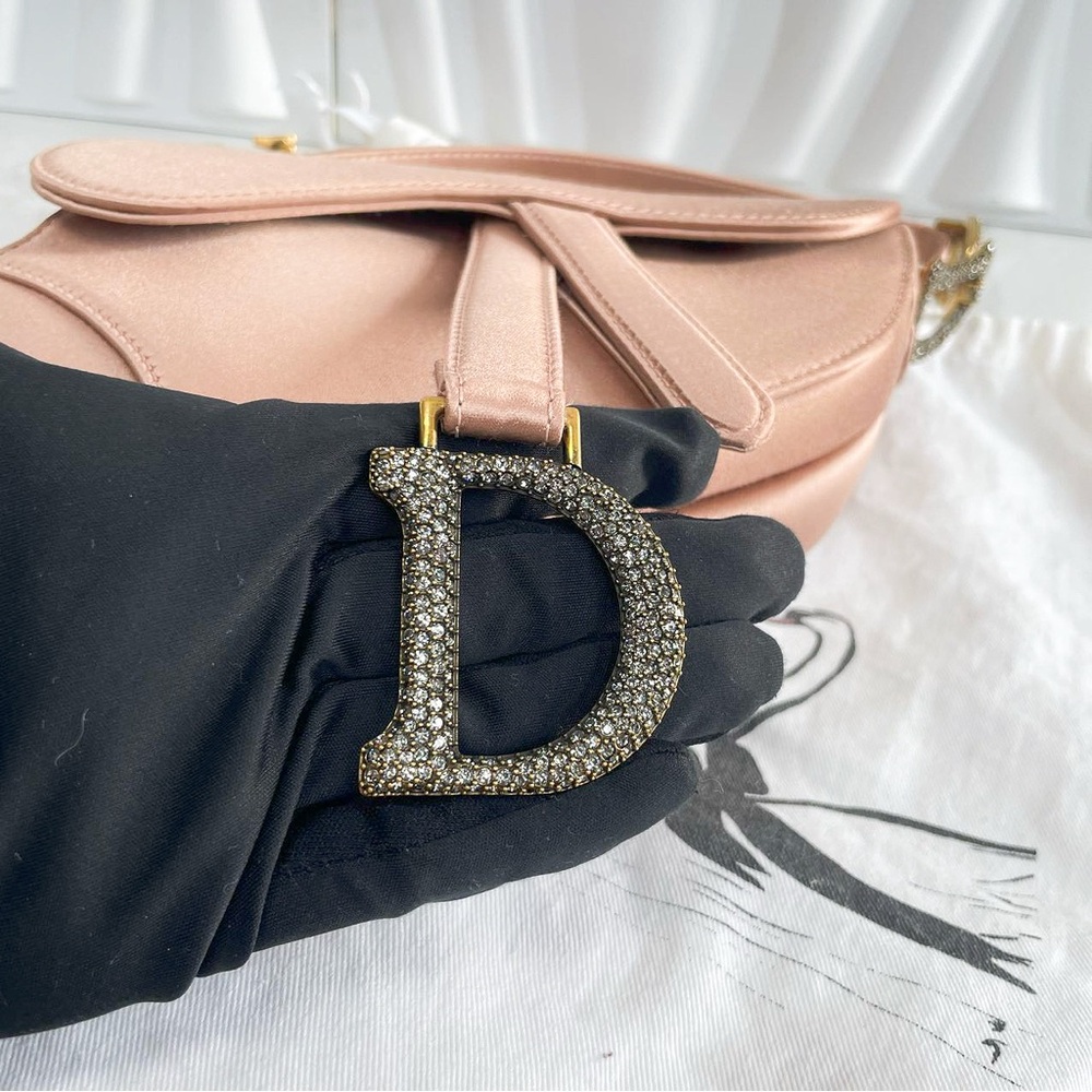Dior Blush Satin Saddle Bag with Crystal Embellishment - Picture 9 of 11